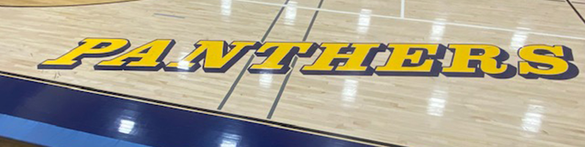 Panthers logo on the gym floor