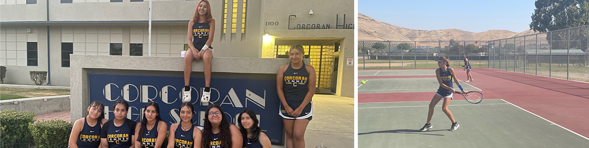 CHS girls' tennis team next to school sign